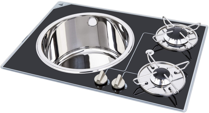 Glass Hob 2 Sink gasskoketopp m/vask