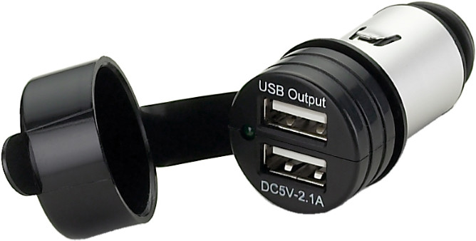 USB-lader dobbel, kontakt m/sig. støpsel 12-24V